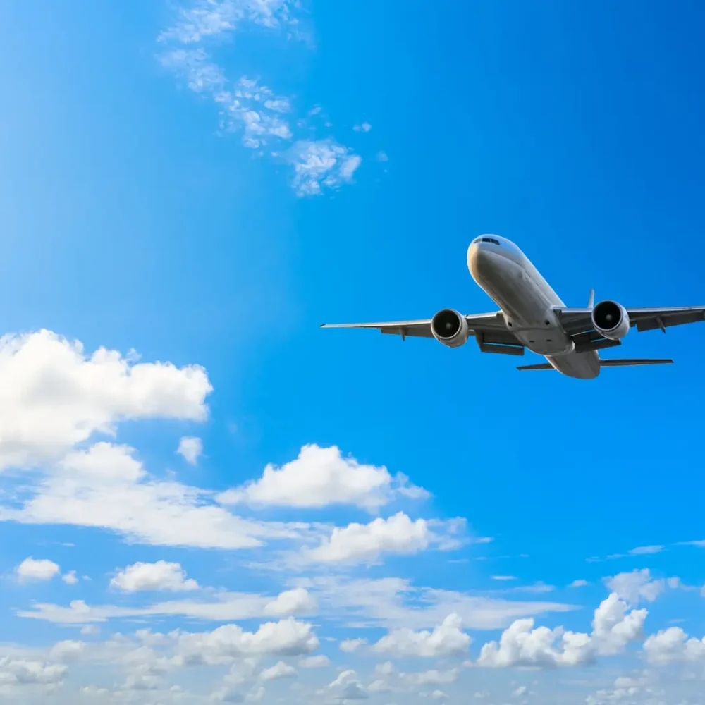 Aerial flying airplane and sky landscape close-up in China
